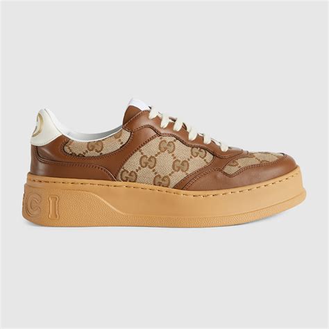 Baskets GG pour femme en cuir marron et toile 